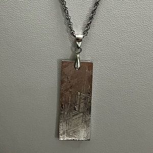 Natural Muonionalusta Meteorite FreeSize Rectangular Silver Pendant 925 Unisex